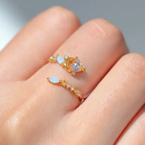 Wholesale Copper Inlay Heart Shape Butterfly Zircon Open Rings