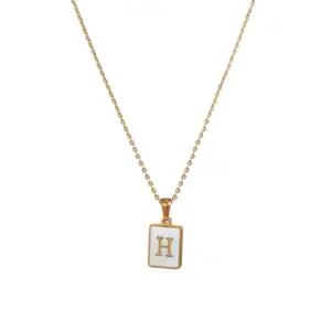 Fritillary Letter Square Pendant Necklace-Gold-Letter H
