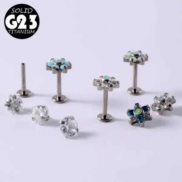 1 Piece Ear Cartilage Rings & Studs Simple Style Flower Stainless Steel Copper Plating Inlay Synthetic Opal Zircon