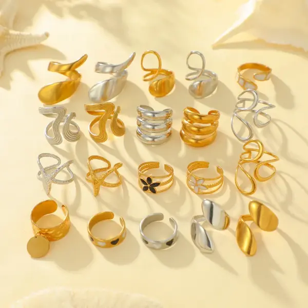 Wholesale Simple Oil Dropping Irregular Ring Women's Color-free 18k Gold Plating Shaped Open Stainless Steel Ring