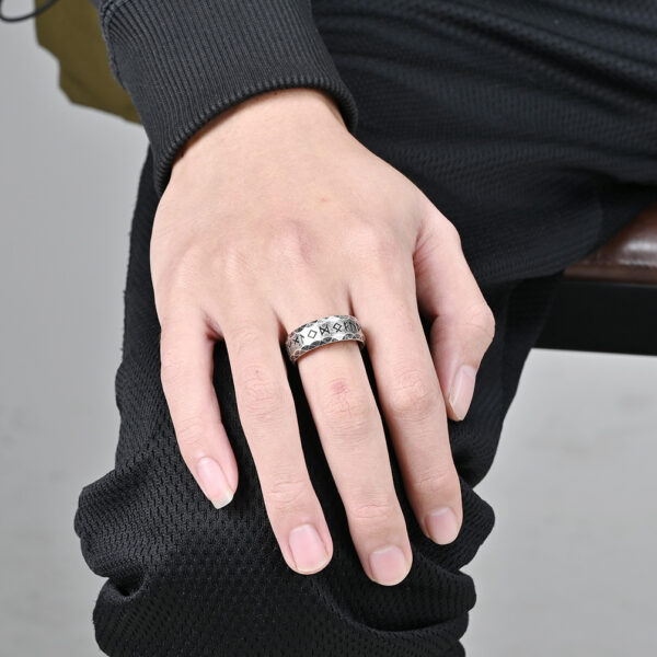 oly-e0b5fe31be0936f58e4aa4e18de69d12 Wholesale E-Commerce Retro Nordic Viking Text Luen Titanium Steel Ring Antique Sier Men's Hand Jewelry opshipping