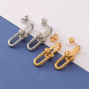 Wholesale 304 Stainless Steel U Shape PVD Coated 18K Real Gold Plated Real Gold Plated Simple Style Waterproof Non Tarnish Plating Ear Studs
