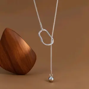 X01215-Pull-out Ball-bead-necklace-steel Color