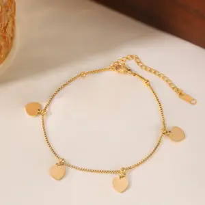 J05035-Four Hearts-Anklet- Gold