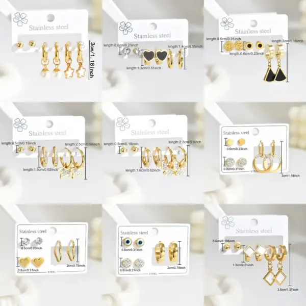 304 Stainless Steel Pentagram Heart Shape PVD Coated Artificial Crystal Real Gold Plated Gold Plated Casual Simple Style Commute Waterproof Non Tarnish Earrings