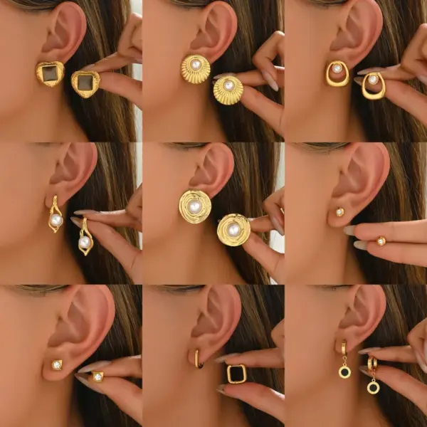 Wholesale 304 Stainless Steel Geometric PVD Coated Glass Real Gold Plated Real Gold Plated Casual Simple Style Waterproof Non Tarnish Ear Studs