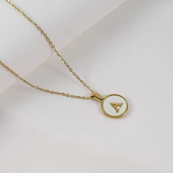 Simple Style Round Letter Stainless Steel Pendant Necklace Gold Plated Shell Stainless Steel Necklaces