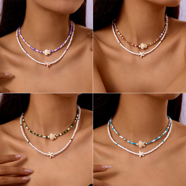 oly-e0c36471f46d4335c168c1c99d082df2 Wholesale Cross-border Bohemian Starfish Color Rice Bead Necklace suit Small Fresh Turtle Beaded Multi-layer Sweet Necklace