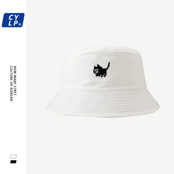 Wholesale Student Hat Children's Summer Korean-style Cute Cat Embroidered Double-sided Fisherman Hat Couple's Black and White Basin Hat Sun Hat for Men