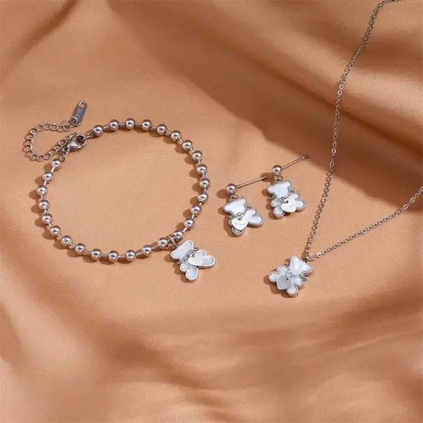 Wholesale 304 Stainless Steel Bear PVD Coated 18K Real Gold Plated Princess Cute Waterproof Non Tarnish Jewelry Set