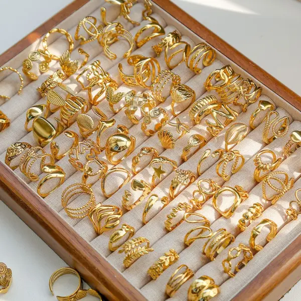 304 Stainless Steel Letter Fruit Spiral Stripe Ion Plating (IP) Stone-Free 18K Gold Plated Cute Tropical Streetwear Gold Open Rings