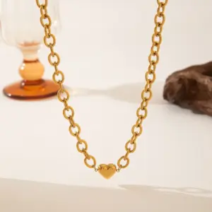 34【H1241】Heart Thick Chain Necklace / Gold
