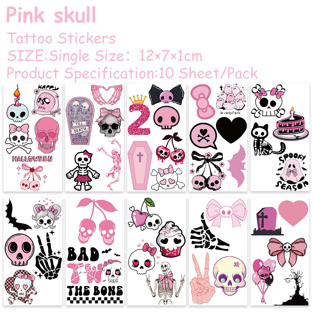 Wholesale 10 Sheets/Pack Cross-Border Cartoon Skull Painted Tattoo Stickers Party Fun DIY Arm Face Stickers