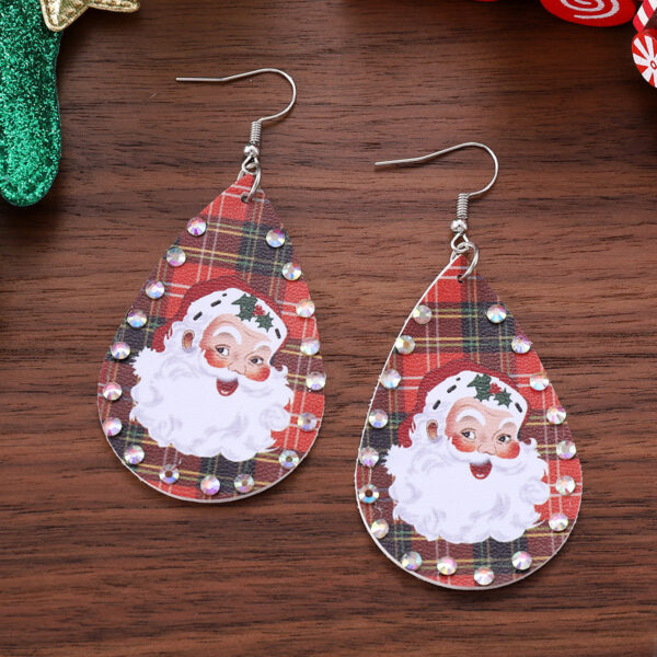 Wholesale Christmas Santa Claus Checkered Rhinestone Pendant Earrings