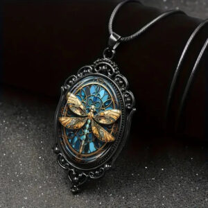 Wholesale 1 stylish and elegant dragonfly black frame glass necklace with romantic gift jewelry men's jewelry