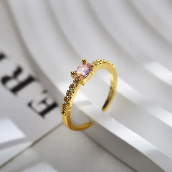 Wholesale Copper Gold Plated Simple Style Inlay Rectangle Zircon Open Rings