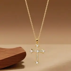 X08193 [Copper Pendant] Cross Necklace - / Gold