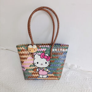 Gray color shoulder basket with kt cat doll embroidery