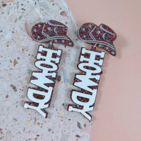 Wholesale Cross-border creative Western denim tribe acrylic HOWDY earrings female punk style hat earrings
