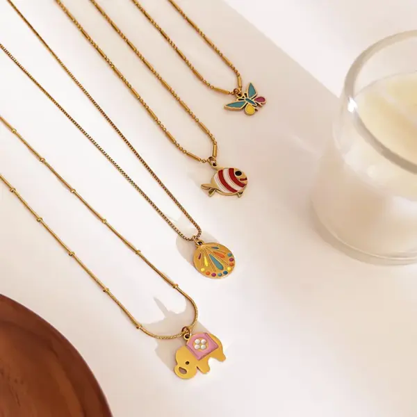 304 Stainless Steel Starfish Conch Shell PVD Coated Rhinestones Freshwater Pearl Real Gold Plated Vacation Marine Style Waterproof Non Tarnish Surgical Steel Inlay Regular Chain Gold Pendant Necklace Necklace