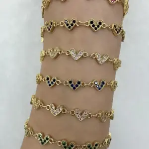 Wholesale Jewelry Casual Simple Style Heart Shape Copper Zircon 18K Gold Plated Polishing Plating Bracelets Handmade Chain