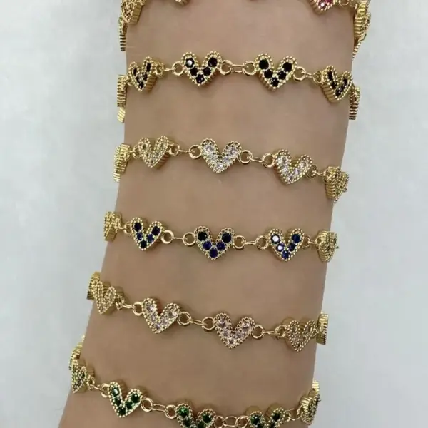 Wholesale Jewelry Casual Simple Style Heart Shape Copper Zircon 18K Gold Plated Polishing Plating Bracelets Handmade Chain