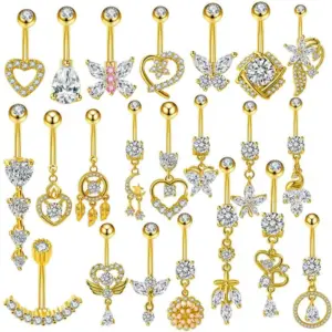 1 Piece 316L Stainless Steel Zircon Belly Rings Moon Waterproof Non Tarnish Surgical Steel