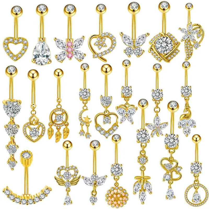 Wholesale 1 Piece 316L Stainless Steel Zircon Belly Rings Moon Waterproof Non Tarnish Surgical Steel