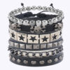 Wholesale Multi-layer wide leather bracelet alloy skull five-pointed star 4-piece set