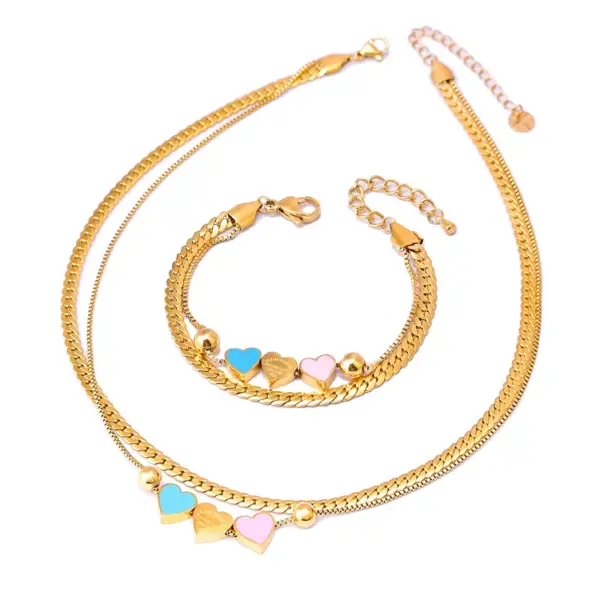 PVD Coated Real Gold Plated Letter Heart Shape Stainless Steel Simple Style Waterproof Non Tarnish Bracelets Necklace