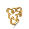 Wholesale PVD Coated 18K Gold Plated Flower 304 Stainless Steel Simple Style Waterproof Non Tarnish Open Rings