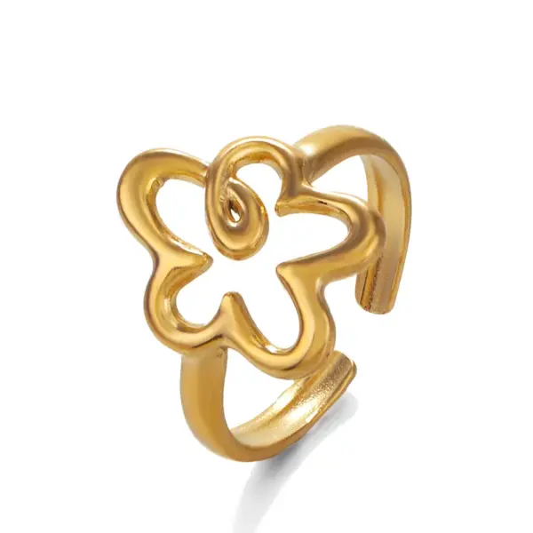Wholesale PVD Coated 18K Gold Plated Flower 304 Stainless Steel Simple Style Waterproof Non Tarnish Open Rings