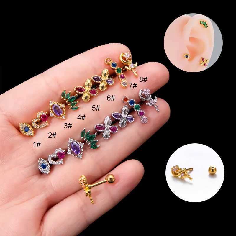 Wholesale 1 Piece French Style Sweet Simple Style Heart Shape Flower Plating Inlay Copper Zircon Cartilage Earrings