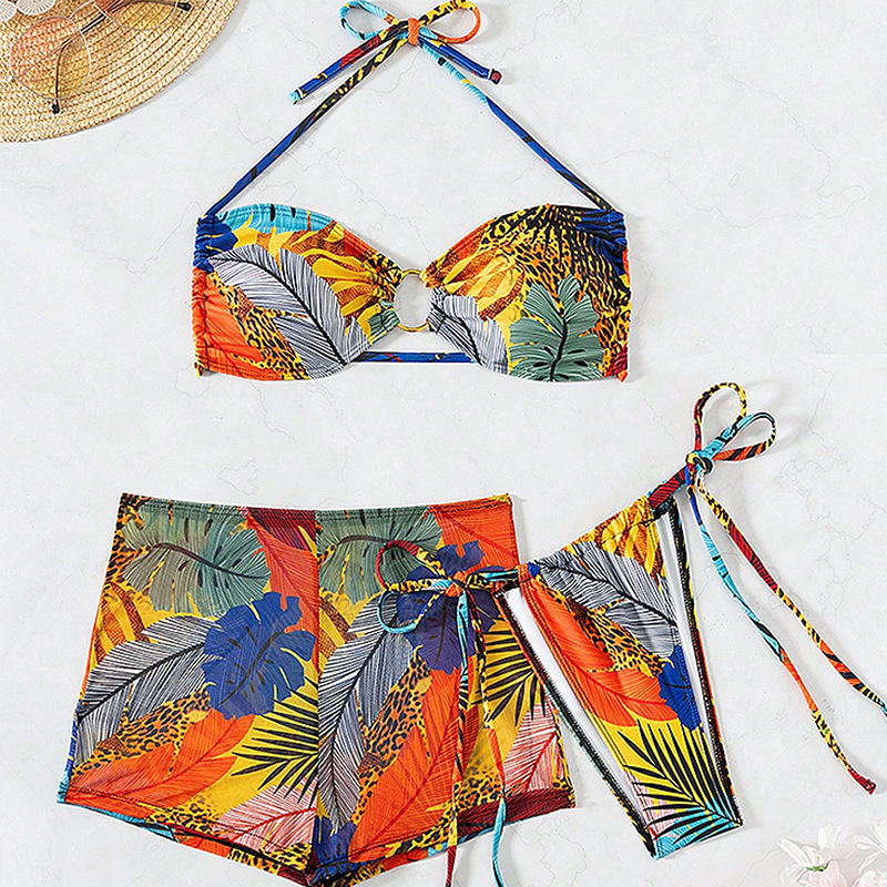 Wholesale 2025 European and American New Bikini Three-Piece Swimsuit Cross-Border Amazon Boxer Briefs Lace- Beach Fake Swimsuit