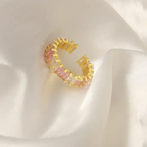 Wholesale Elegant Glam Luxurious Solid Color Copper Plating Inlay Zircon 18k Gold Plated Open Rings
