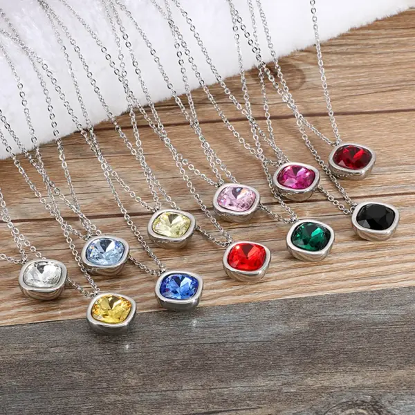 Wholesale Jewelry Formal Simple Style Geometric 304 Stainless Steel Zircon Inlay Pendant Necklace
