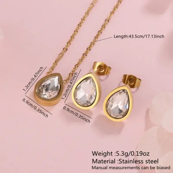 304 Stainless Steel Glass Water oplets Ion Plating (IP) Artificial Rhinestones 18K Gold Plated Sweet Simple Style Waterproof Non Tarnish Inlay Regular Chain Multicolor-Golden Yellow Jewelry Set