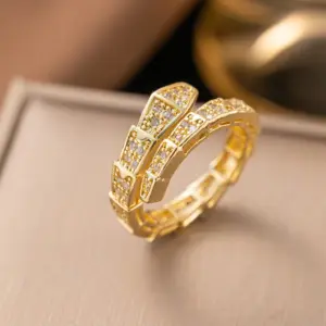 F1117 Copper Material-Full Diamond Snake Ring Gold