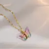 Wholesale Titanium Steel Simple Style Patchwork Butterfly Pendant Necklace