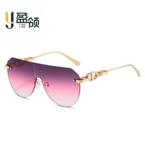 Wholesale New Metal Personalized Men's Sunglasses, High-End Cross-Border Frameless Fashionable Anti-Uv Trendy Sunglasses for Women Gold
