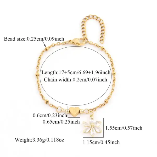 Wholesale PVD Coated Real Gold Plated Letter Heart Shape Daisy 201 Stainless Steel 304 Stainless Steel Artificial Crystal Elegant Simple Style Classic Style Waterproof Non Tarnish 201 Stainless Steel Lobster Trigger Clasp Closure Bracelets
