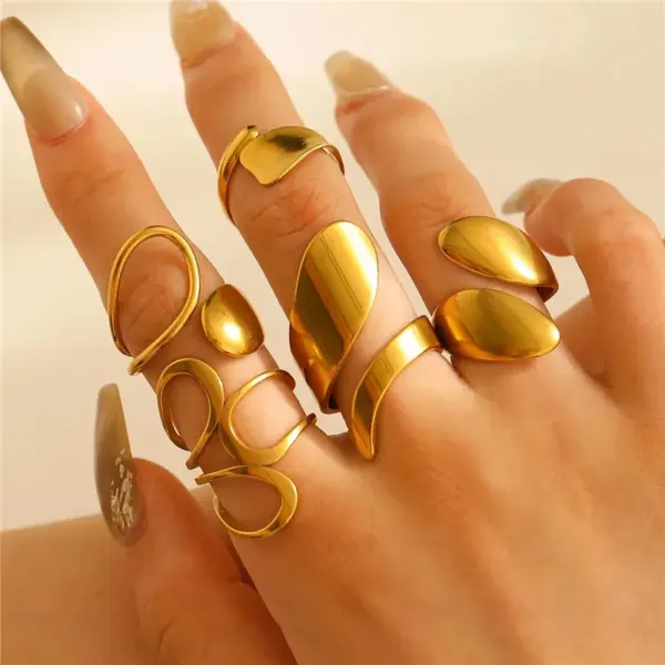 304 Stainless Steel Geometric Water Droplets Rack Plated Long-Lasting Plated Ion Plating (IP) K Gold Plated IG Style Enamel Plating Adjustable Ring