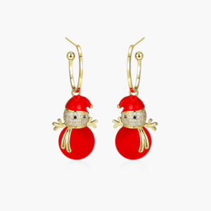 Silver needle + C- shaped ear ring + Christmas snowman + red pearl earrings