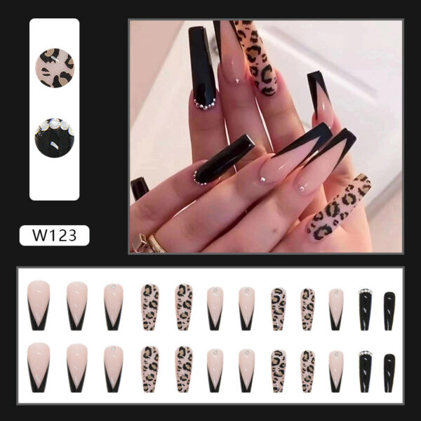 oly-e14eae8837de54f922c89db6365595a3 Wholesale Long Ballet Armor Wear Armor Wholesale Finished Manicure Pieces Foreign Trade Cross-border False Nail Patch Leopard Mysterious ill