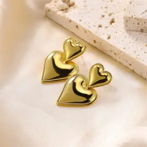 Wholesale Vacuum Plating Real Gold Plated Heart Shape 304 Stainless Steel Cute Sweet Waterproof Non Tarnish Earrings