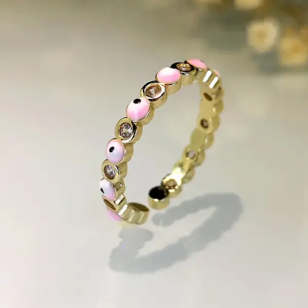 Wholesale Electroplating Golden Plated Eye Copper Fashion Enamel Rings
