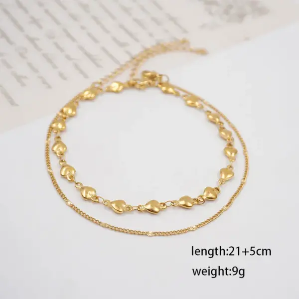 Wholesale Ferroalloy Heart Shape Vacuum Plating Real Gold Plated IG Style Casual Simple Style Waterproof Non Tarnish Handmade Gold Anklet