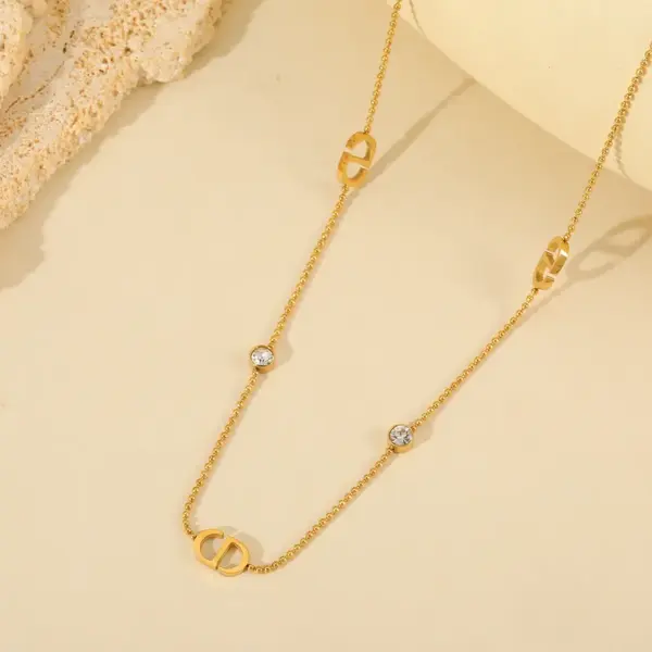 Wholesale Jewelry Basic Simple Style Geometric 304 Stainless Steel Zircon 18K Gold Plated Inlay Jewelry Set Ball Chain
