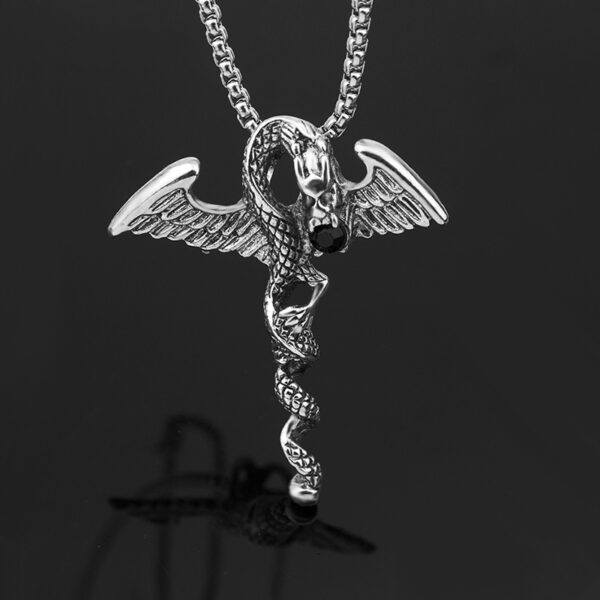 Wholesale 2024 Stainless Steel Jewelry Double Dragon Sword Titanium Steel Necklace Pendant Retro Punk Cross Lucky Trendy Men