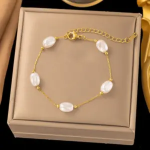 【XKB2233】Oval Pearl Bracelet / Gold